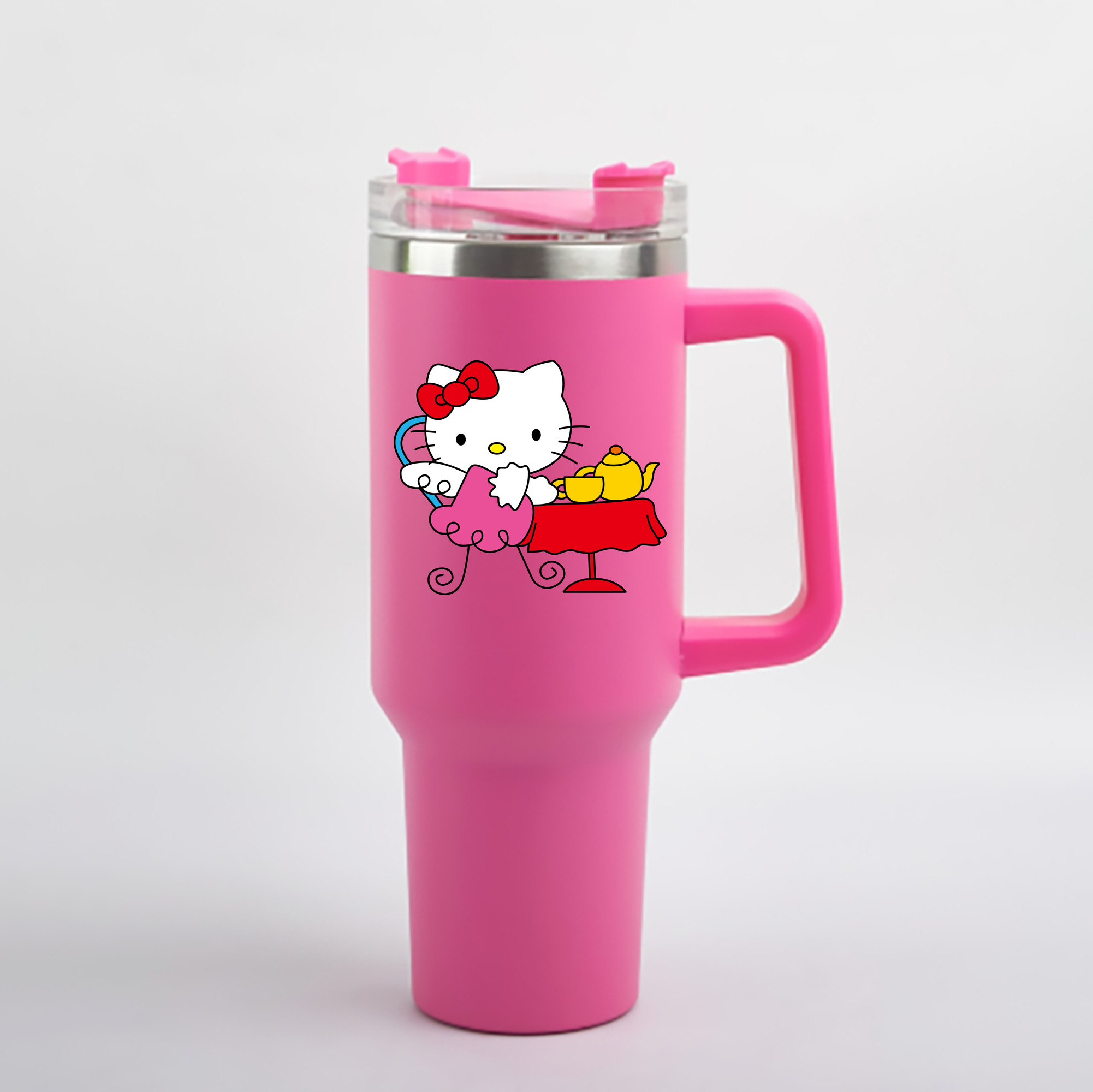 （画像用） Hello Kitty ハローキティ 1200mL車用タンブラー - クリスタルステッカー（プラスチックストロー付き）